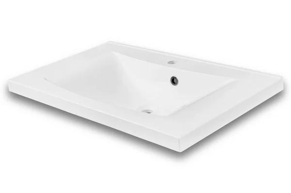 White rectangular modern washbasin in the bathroom of an artific — Stock Photo, Image