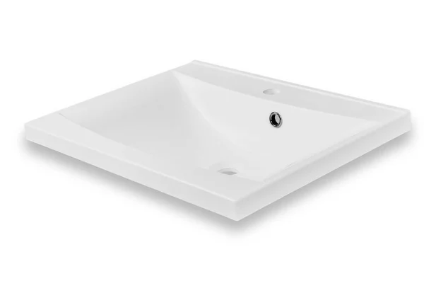 White rectangular modern washbasin in the bathroom of an artific — Stock Photo, Image