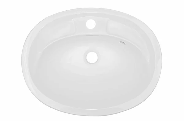 Lavatório oval branco no banheiro de uma pedra artificial — Fotografia de Stock