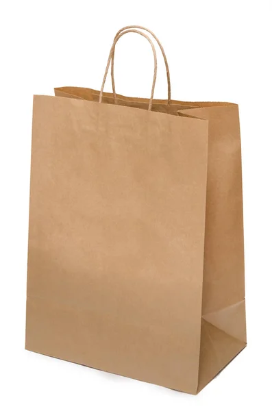 Brown paper bag from kraft paper. Shopping bag isolated on white — Stock Photo, Image