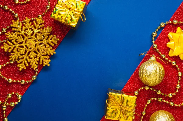 Μπλε και κόκκινη λάμψη φόντο με χρυσό (κίτρινο) διακοσμήσεις — Φωτογραφία Αρχείου