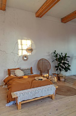 Güzel, rahat yatak odası, İtalyan mobilyası, ada Akdeniz tarzı.