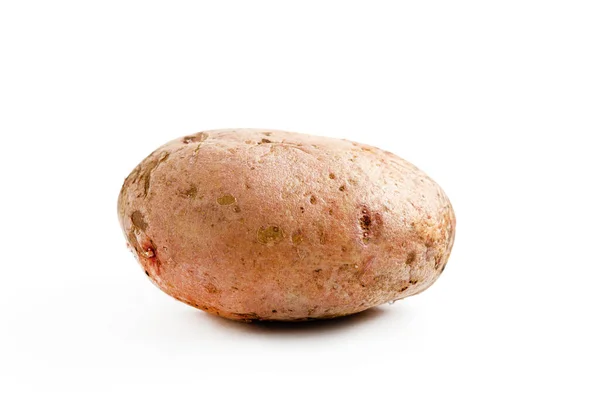 Eén Aardappel Geïsoleerd Een Witte Rug Wortelgroente Verse Rauwe Levensmiddelen — Stockfoto