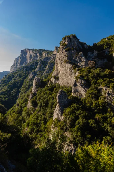 Piękny Widok Klify Pokryte Zielonym Lasem Malownicze Widoki Szlaku Turystycznego — Zdjęcie stockowe
