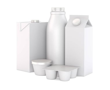 süt ve süt ürünleri paketleri bir dizi 3D çizimi.