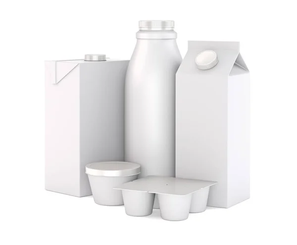 Süt Süt Ürünleri Paketleri Bir Dizi Çizimi — Stok fotoğraf