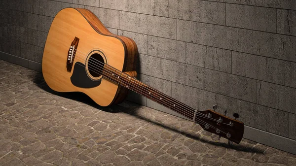 Beton Bir Arka Planda Akustik Gitarın Çizimi — Stok fotoğraf