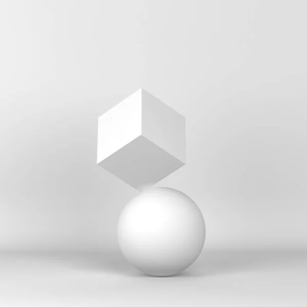 Único cubo em pé sobre uma esfera — Fotografia de Stock