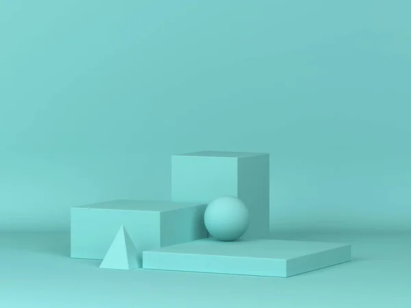 Három dobogó áll geometriai primitívekkel — Stock Fotó