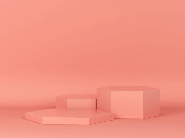 3つの六角形の表彰台 ミニマルなシーン 3Dイラスト — ストック写真
