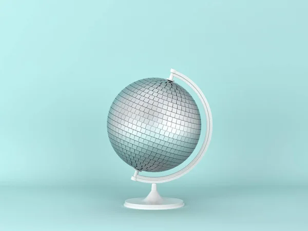 Disco Globus Lichtblauwe Achtergrond Minimale Scène Illustratie — Stockfoto