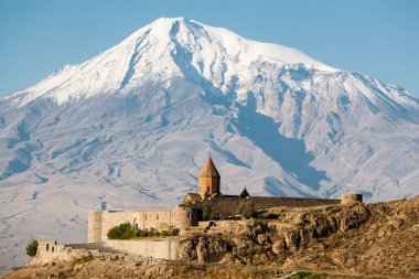 Ancient Armenian church Khor Virap with Ararat on the background clipart