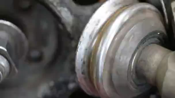 Processo Reparação Pneus Reparar Pneu Carro Por Mecânico Pneus Inverno — Vídeo de Stock