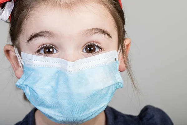 Petite Fille Masque Tissu Protéger Contre Coronavirus Covid Enfant Avec — Photo