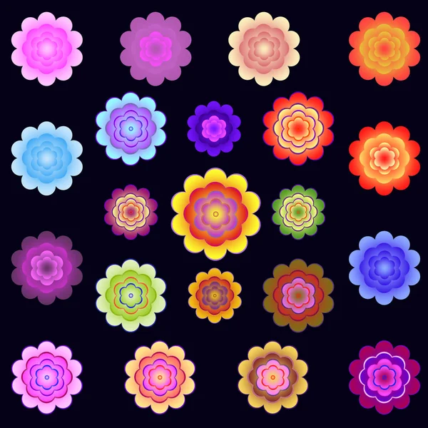 Modèles de fleurs stylisées aux couleurs vives — Image vectorielle