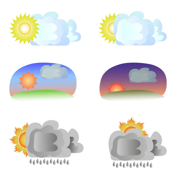 Șase variante de vreme - soare și nori — Vector de stoc
