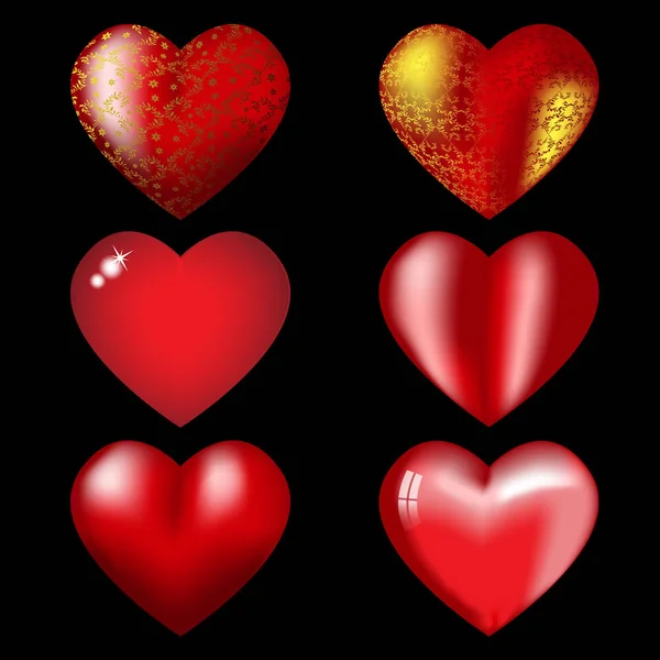 Nueve corazones rojos con reflejos — Vector de stock