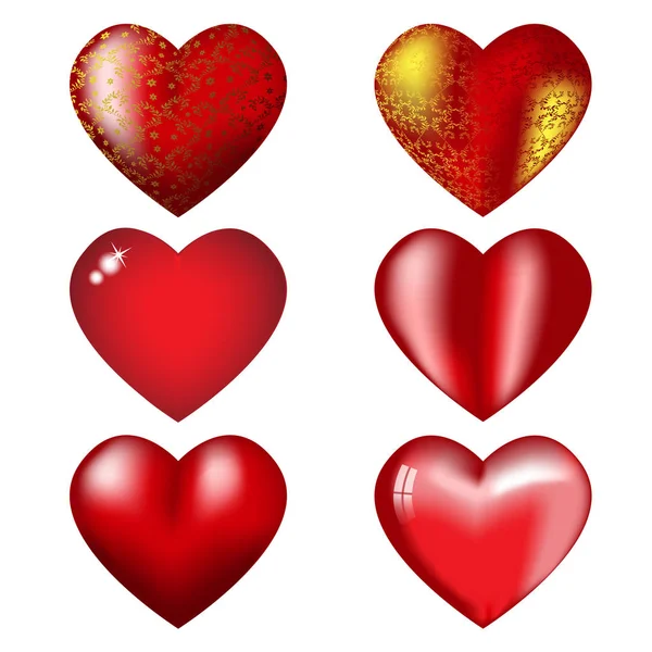 Neuf cœurs rouges avec des reflets — Image vectorielle