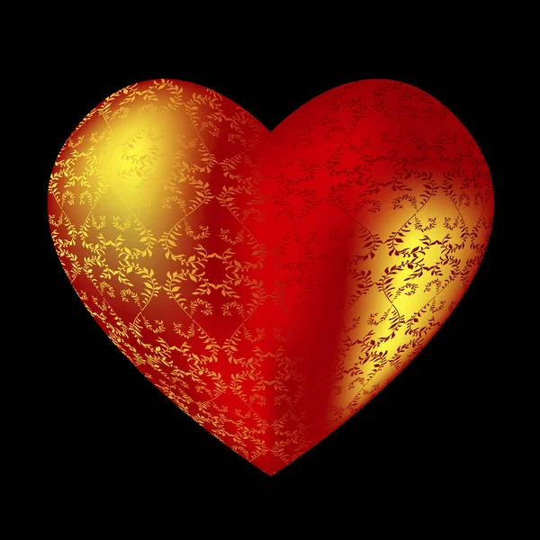 Corazón rojo de gran volumen con patrones — Vector de stock