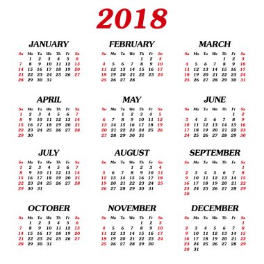 Yıllık takvim 2018