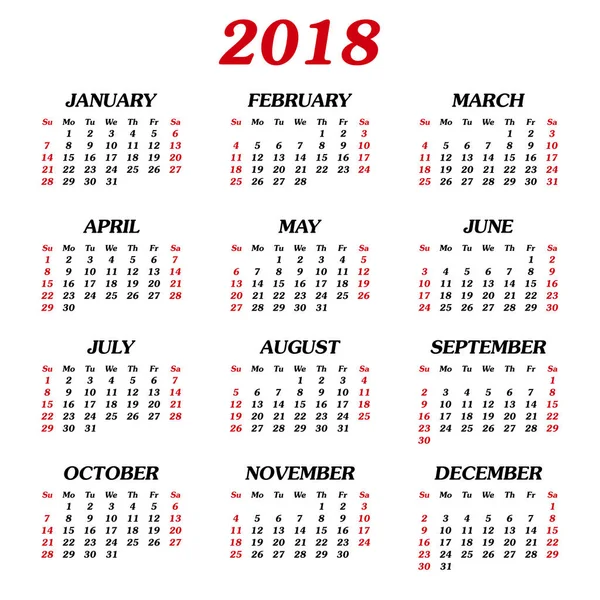 Yıllık takvim 2018