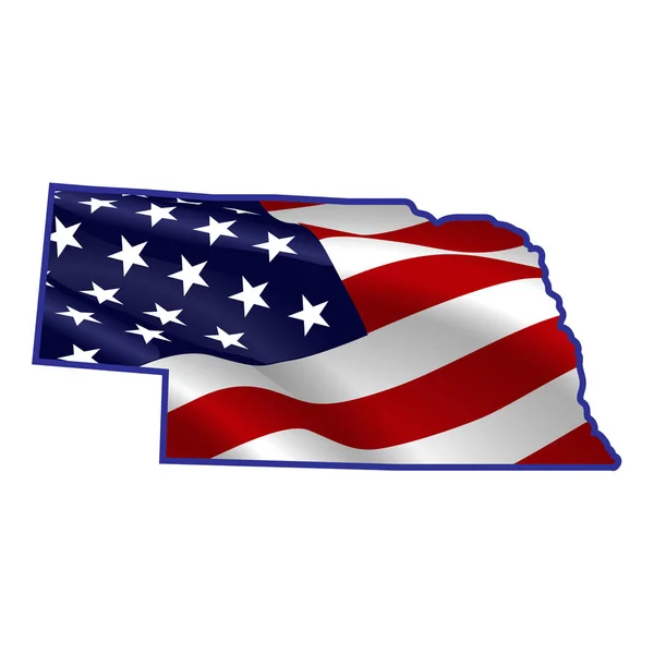 Estados Unidos Nebraska Lleno Bandera Americana Ondeando Viento Contorno Del — Vector de stock