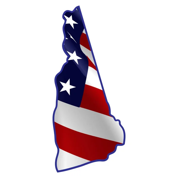Amerika Birleşik Devletleri, New Hampshire rüzgarda dalgalanan Amerikan bayrağıyla dolu. New Hampshire eyaletinin ana hatları..