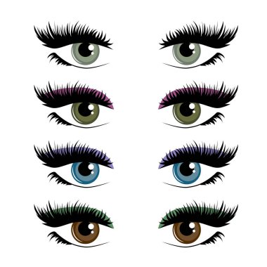 Four pairs of womans eyes, eyelashes and eyebrows. clipart
