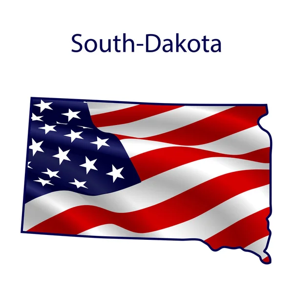 Dakota Del Sud Pieno Bandiera Americana Che Sventola Nel Vento — Vettoriale Stock