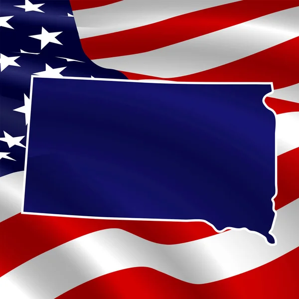 Birleşik Devletler Güney Dakota Abd Bayrağının Arka Planında Eyaletin Koyu — Stok Vektör