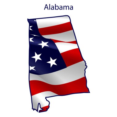 Alabama, rüzgarda dalgalanan Amerikan bayrağıyla dolu. Devletin ana hatları