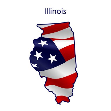 Illinois rüzgarda dalgalanan Amerikan bayrağıyla dolu. Devletin ana hatları