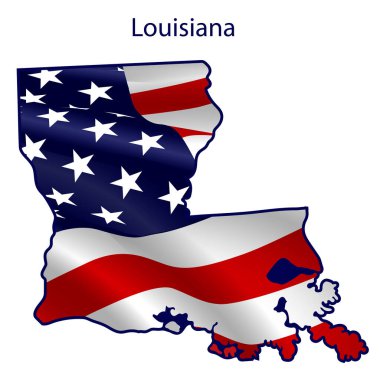Louisiana rüzgarda dalgalanan Amerikan bayrağıyla dolu. Devletin ana hatları