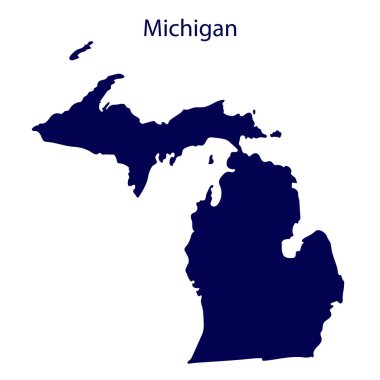 Birleşik Devletler, Michigan. Sınırlarında devletin koyu mavi silueti.