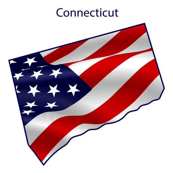Connecticut, rüzgarda sallanan Amerikan bayrağıyla dolu. Devletin ana hatları