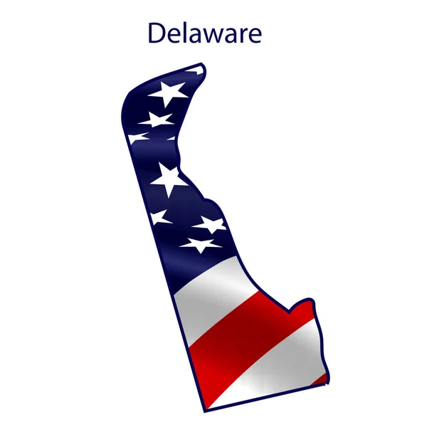 Delaware Rüzgarda Dalgalanan Amerikan Bayrağıyla Dolu Devletin Ana Hatları — Stok fotoğraf