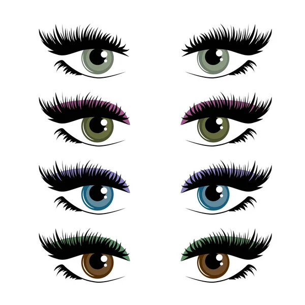 Ilustração Com Olhos Pestanas Sobrancelhas Multicoloridas Mulher Cinza Azul Verde — Fotografia de Stock