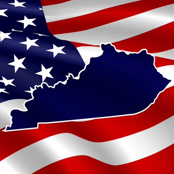 Birleşik Devletler, Kentucky. ABD bayrağının arka planında eyaletin koyu mavi silueti var..