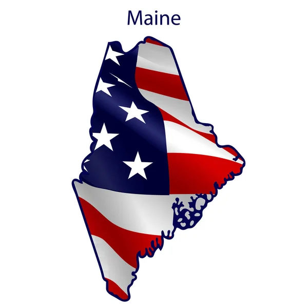 Maine, rüzgarda dalgalanan Amerikan bayrağıyla dolu. Devletin ana hatları
