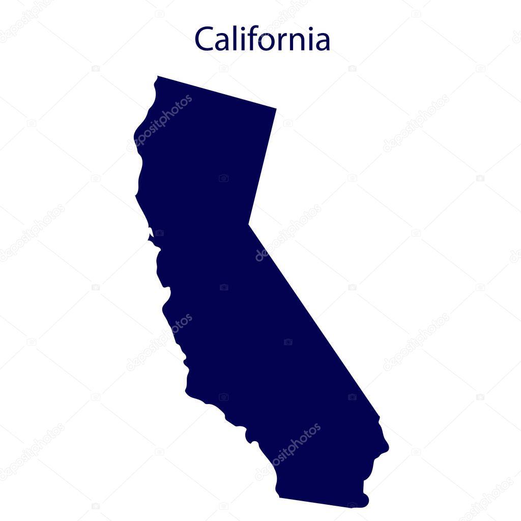 United States, California. Dark blue silhouette of the state on its borders.