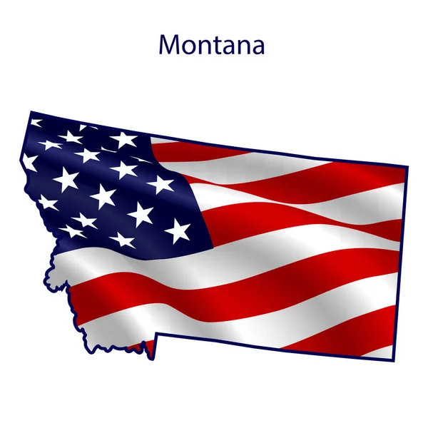 Montana Llena Bandera Americana Ondeando Viento Esquema Del Estado — Foto de Stock