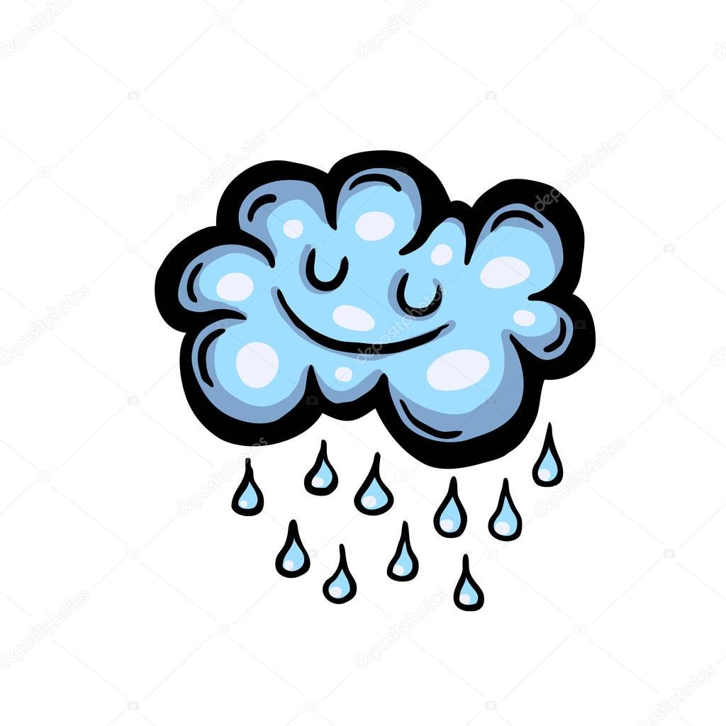 Painted cartoon rain cloud, vector illustration