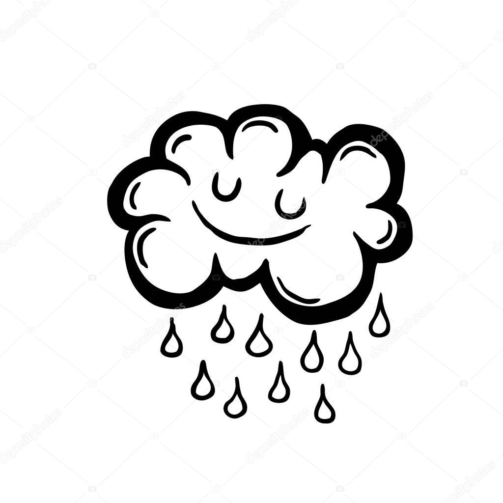 Painted cartoon rain cloud, vector illustration