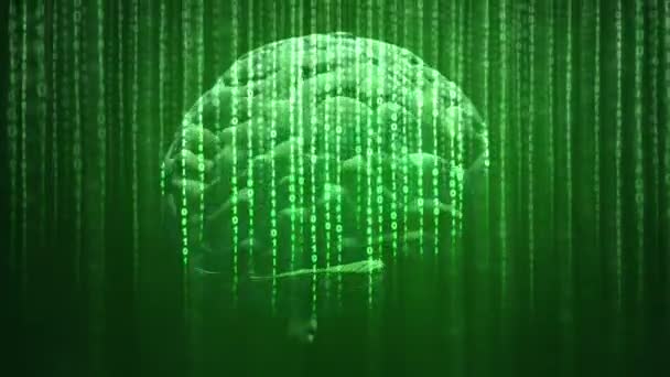 Digitální Mozek Rotující Tmavě Zelené Pozadí Znázorňujících Pojmy Umělé Inteligence — Stock video