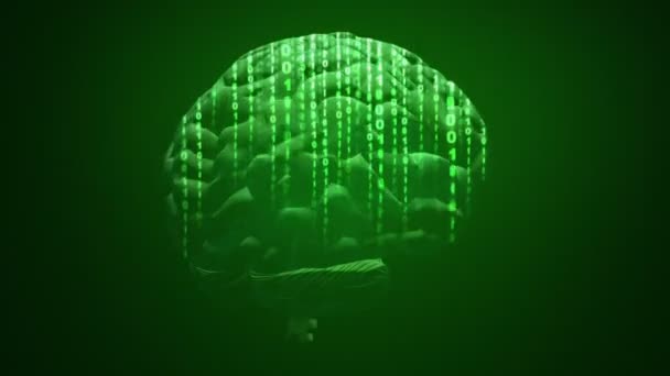 Cerebro Digital Girando Sobre Fondo Verde Oscuro Que Ilustra Los — Vídeos de Stock