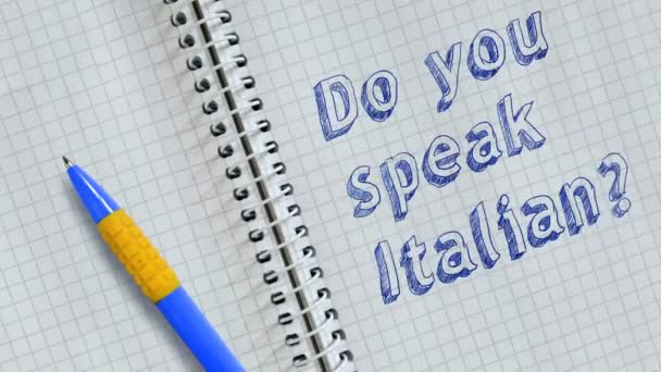 Mluvíte Italsky Text Ručně Napsaný Listu Sešitu Animovaný — Stock video