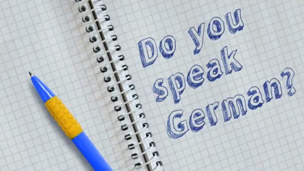 Μιλάτε Γερμανικά Χειρόγραφο Κείμενο Φύλλο Του Φορητού Υπολογιστή Και Κινούμενα — Αρχείο Βίντεο