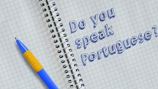 You Speak Portuguese Text Handwritten Sheet Notebook Animated — Stock Video