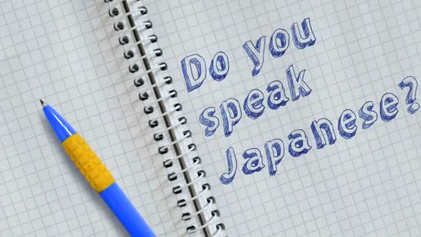 Sprechen Sie Japanisch Text Handgeschrieben Auf Notizbuch Und Animiert — Stockvideo
