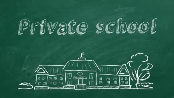 Schulgebäude Und Schriftzug Privatschule Auf Tafel Handgezeichnete Skizze — Stockvideo